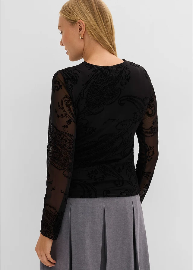 Longsleeve van fijne mesh • zwart paisley • bonprix online shop