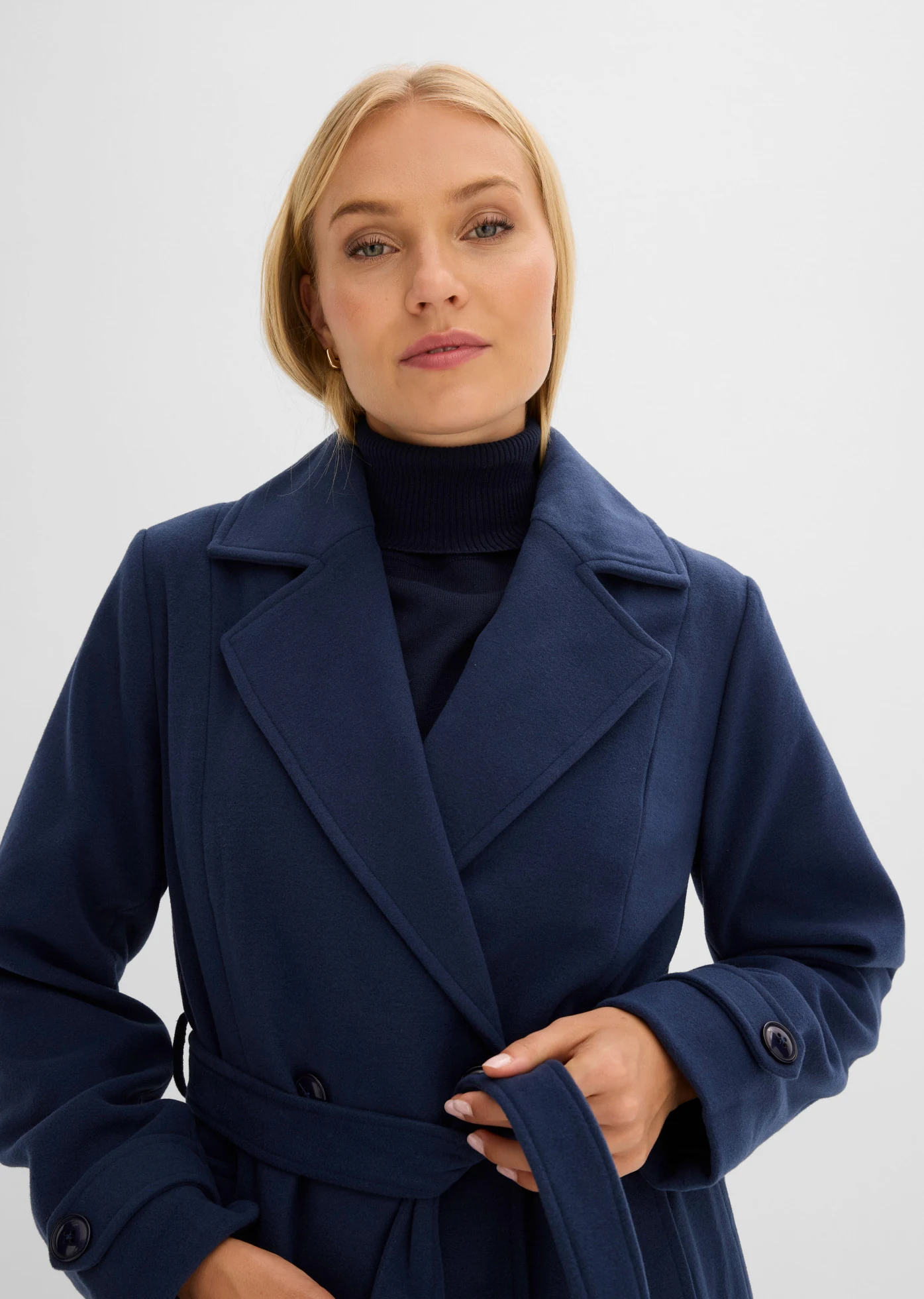 Winterse trenchcoat in wollen look • donkerblauw • bonprix online shop