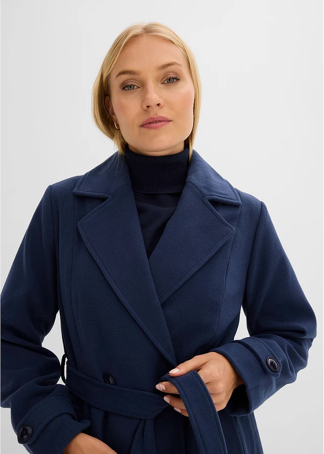 Winterse trenchcoat in wollen look • donkerblauw • bonprix online shop