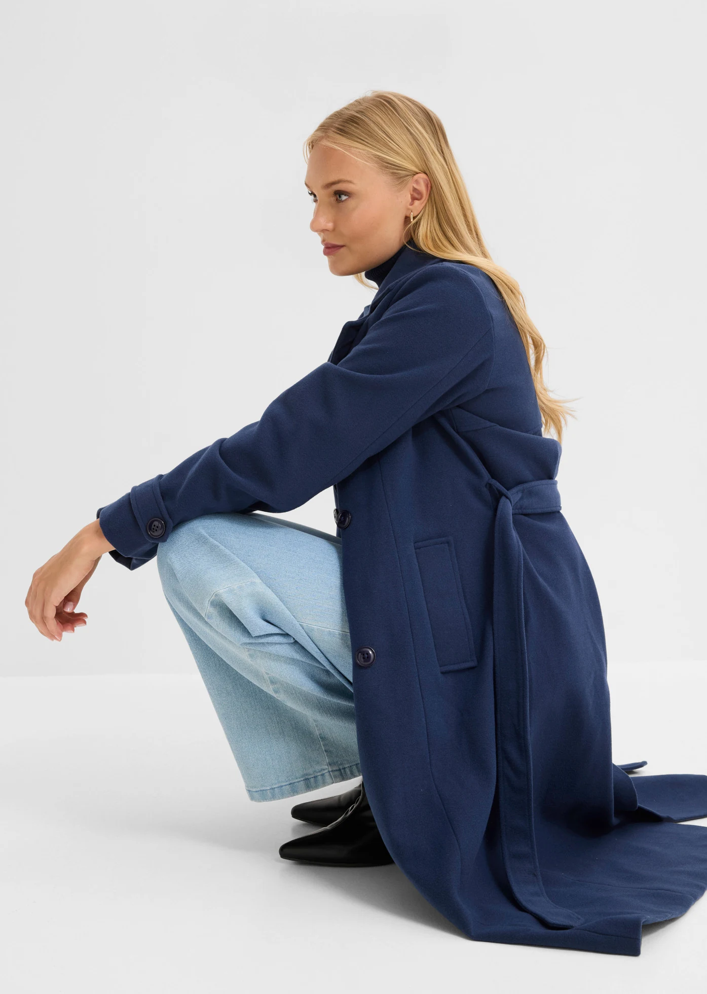 Winterse trenchcoat in wollen look • donkerblauw • bonprix online shop