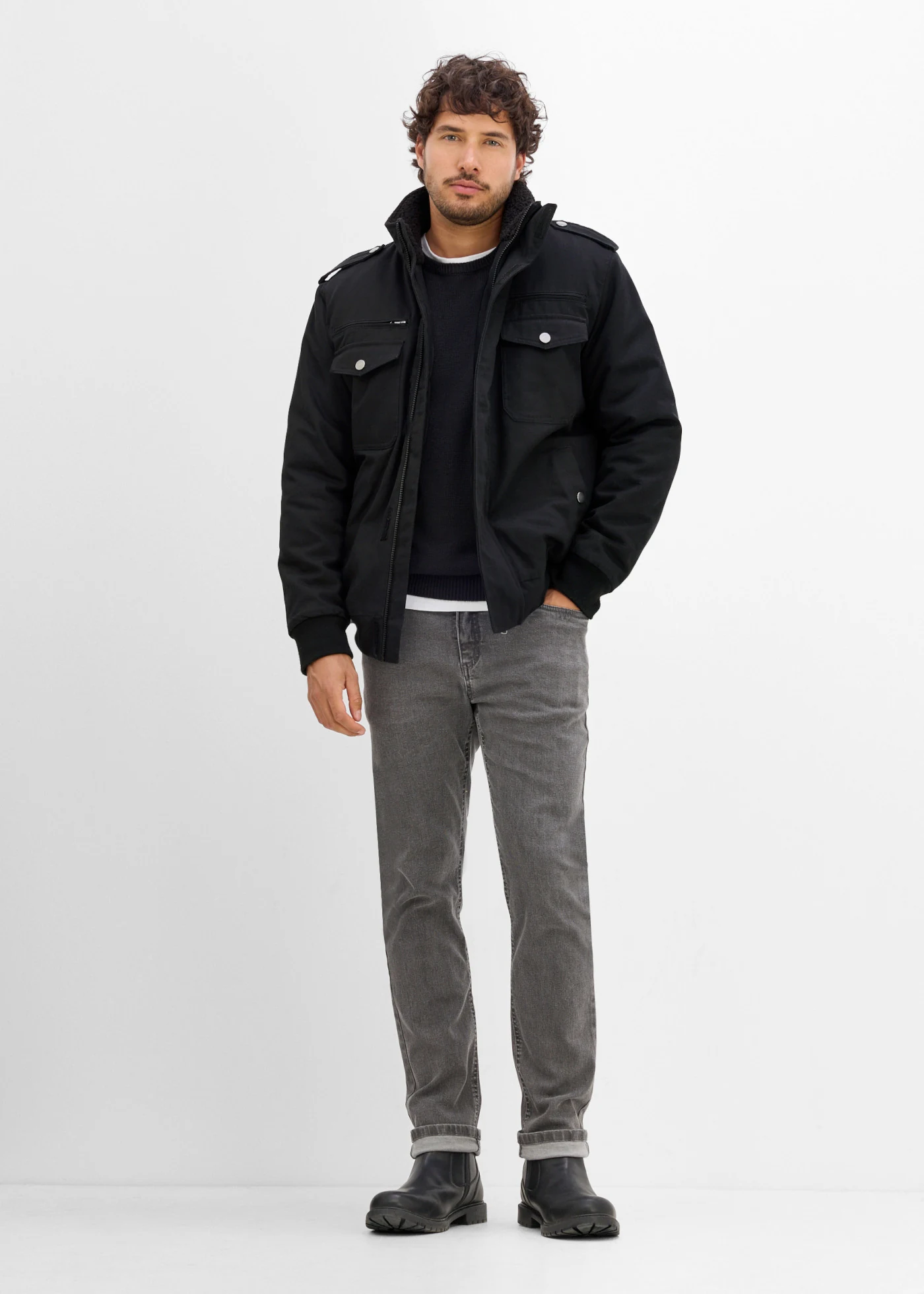 Veste d’hiver style militaire doublée sherpa • noir • Boutique bonprix