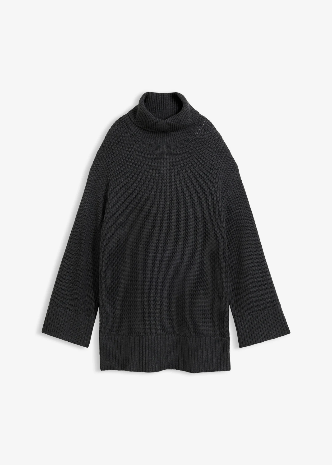 Pulover oversize cu guler rulat din amestec cu bumbac • gri-antracit melanj • magazin bonprix
