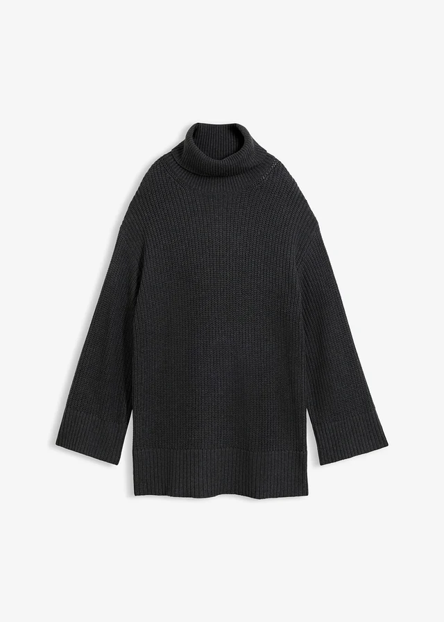 Oversized coltrui in een katoenmix, Kleur: antraciet gemêleerd