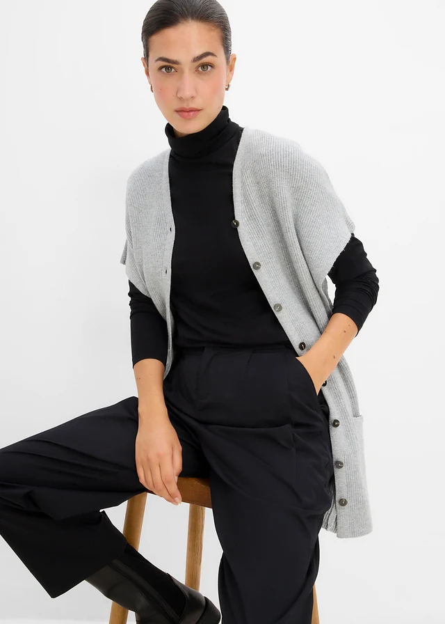 Pletená žebrovaná pelerína z měkké vlněné směsi • světle šedý melír melír • bonprix obchod