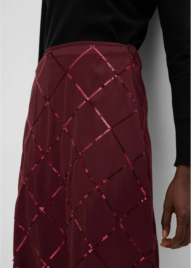 Rok met pailletten • wijnrood • bonprix online shop