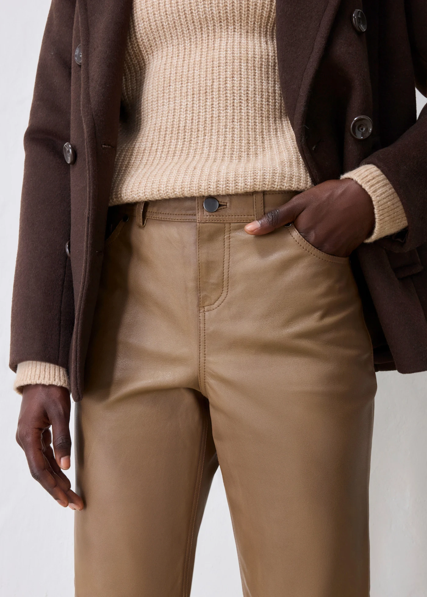 Pantaloni din piele nappa de miel • maro/natur • magazin bonprix