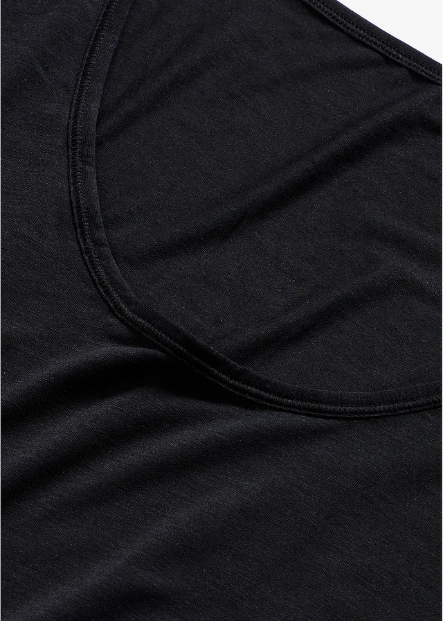 T-shirt manches longues ultra léger à col rond en cachemire mélangé • noir • Boutique bonprix