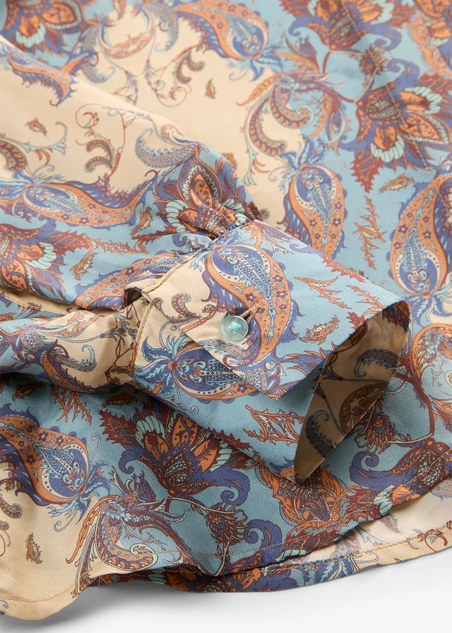 Cămaşă-bluză din material elegant cu mătase • indigo-maro natur paisley • magazin bonprix