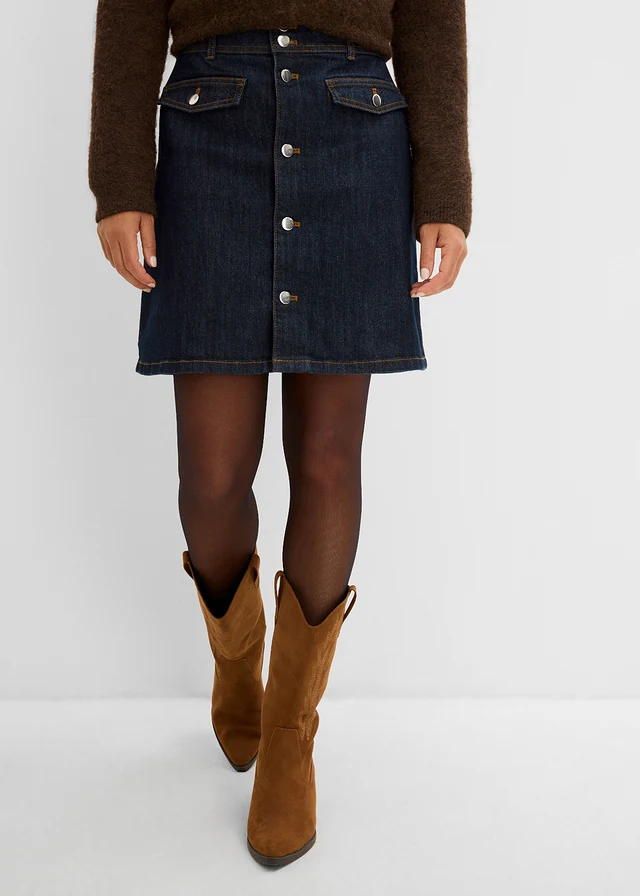 Farmerszoknya gomboláspánttal • mélykék denim, mosatlan • bonprix áruház