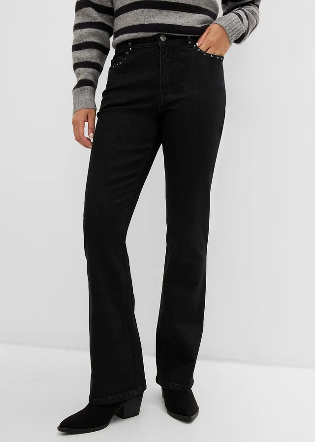 Jean Bootcut taille haute, Couleur: noir denim