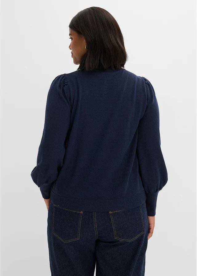 Pull en fine maille, Couleur: bleu foncé chiné