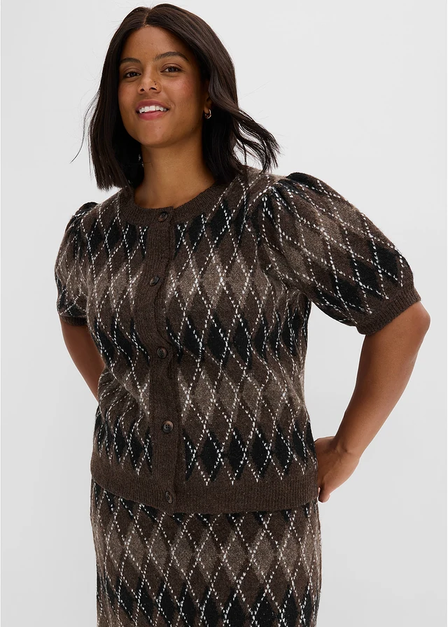 Gilet en maille, Couleur: noir-marron foncé-marron