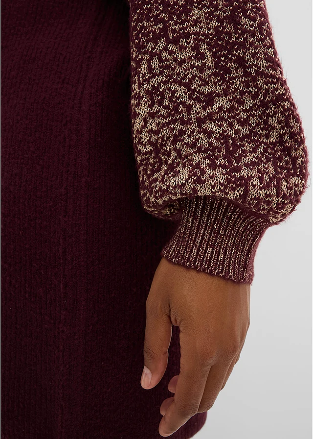Robe en maille, effet brillant • bordeaux/doré plus size • Boutique bonprix