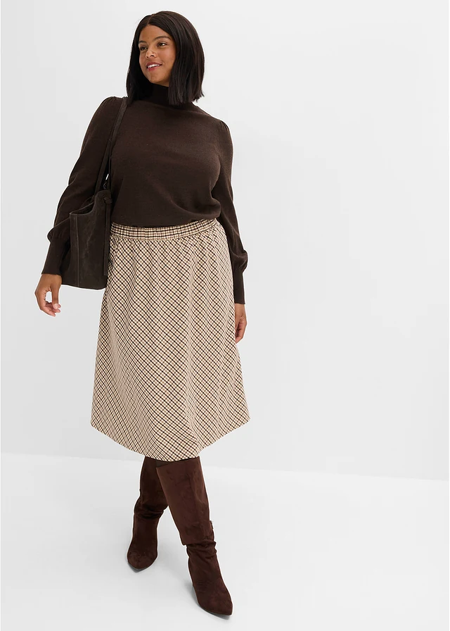 Midirok geruit, Kleur: donkerbruin geruit
