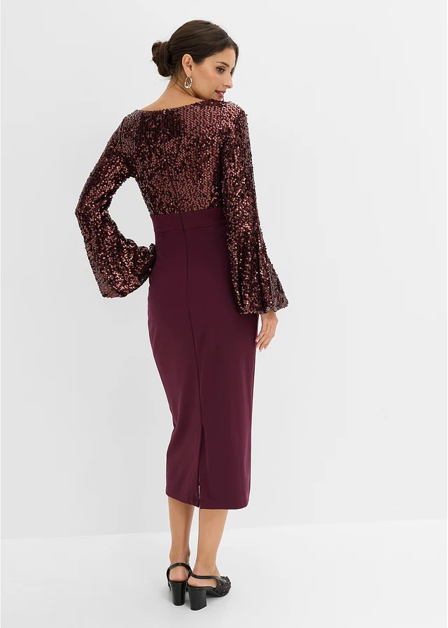 Robe midi à sequins • bordeaux • Boutique bonprix