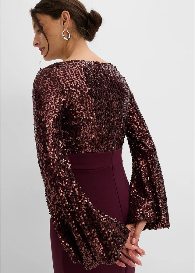 Robe midi à sequins • bordeaux • Boutique bonprix