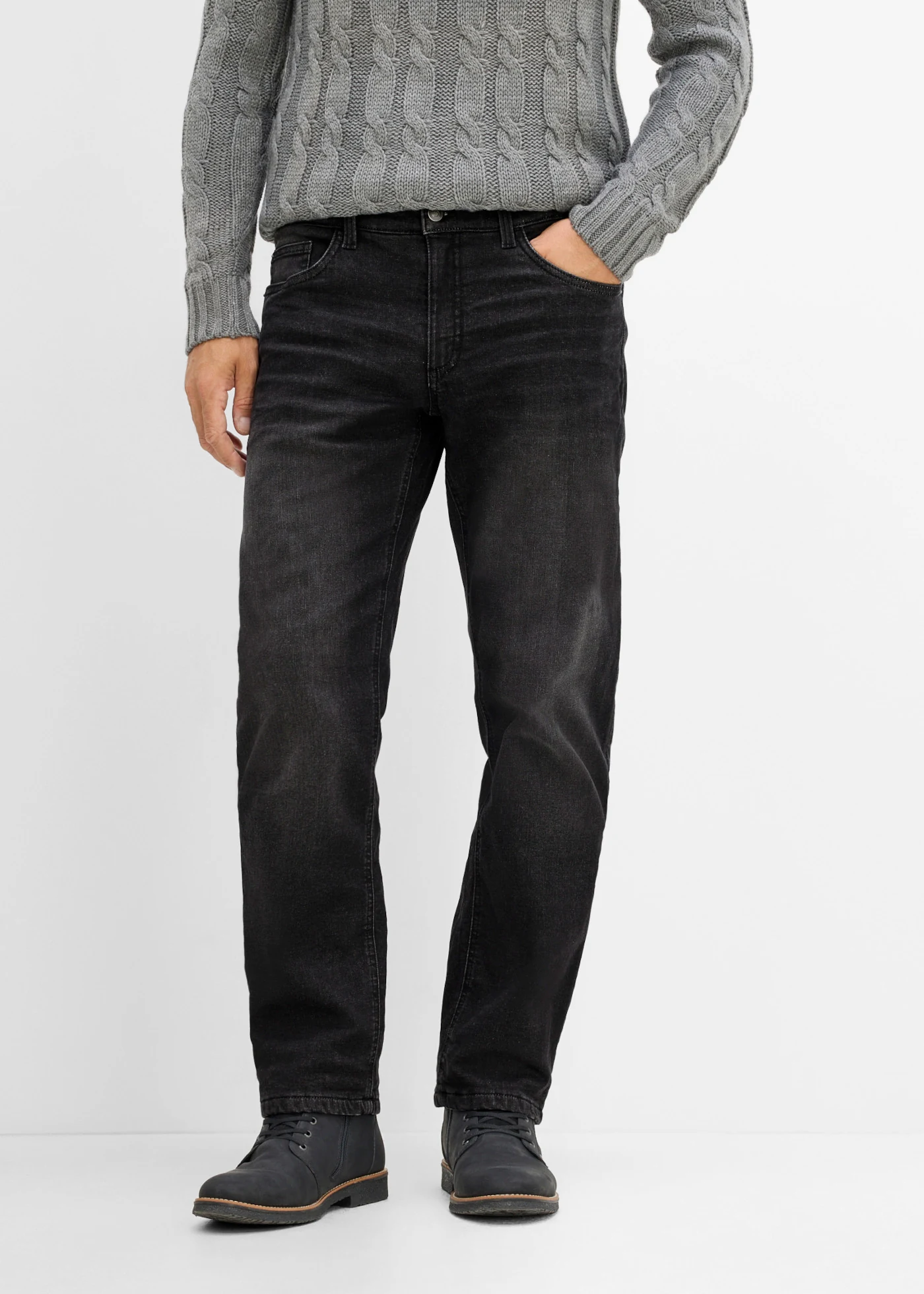 Relaxed fit stretch thermojeans met comfortband, straight • zwart denim • bonprix online shop