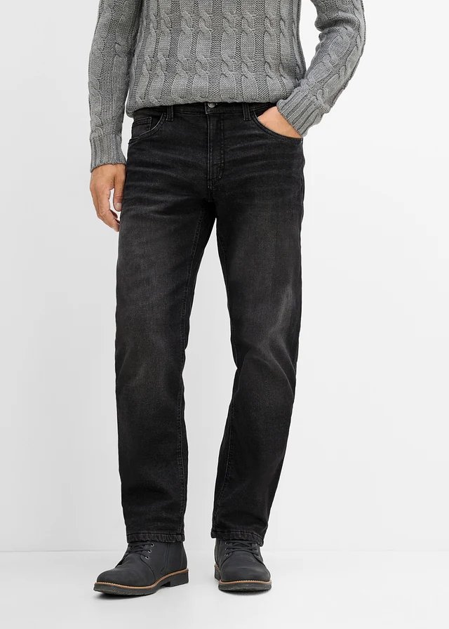 Relaxed fit stretch thermojeans met comfortband, straight • zwart denim • bonprix online shop