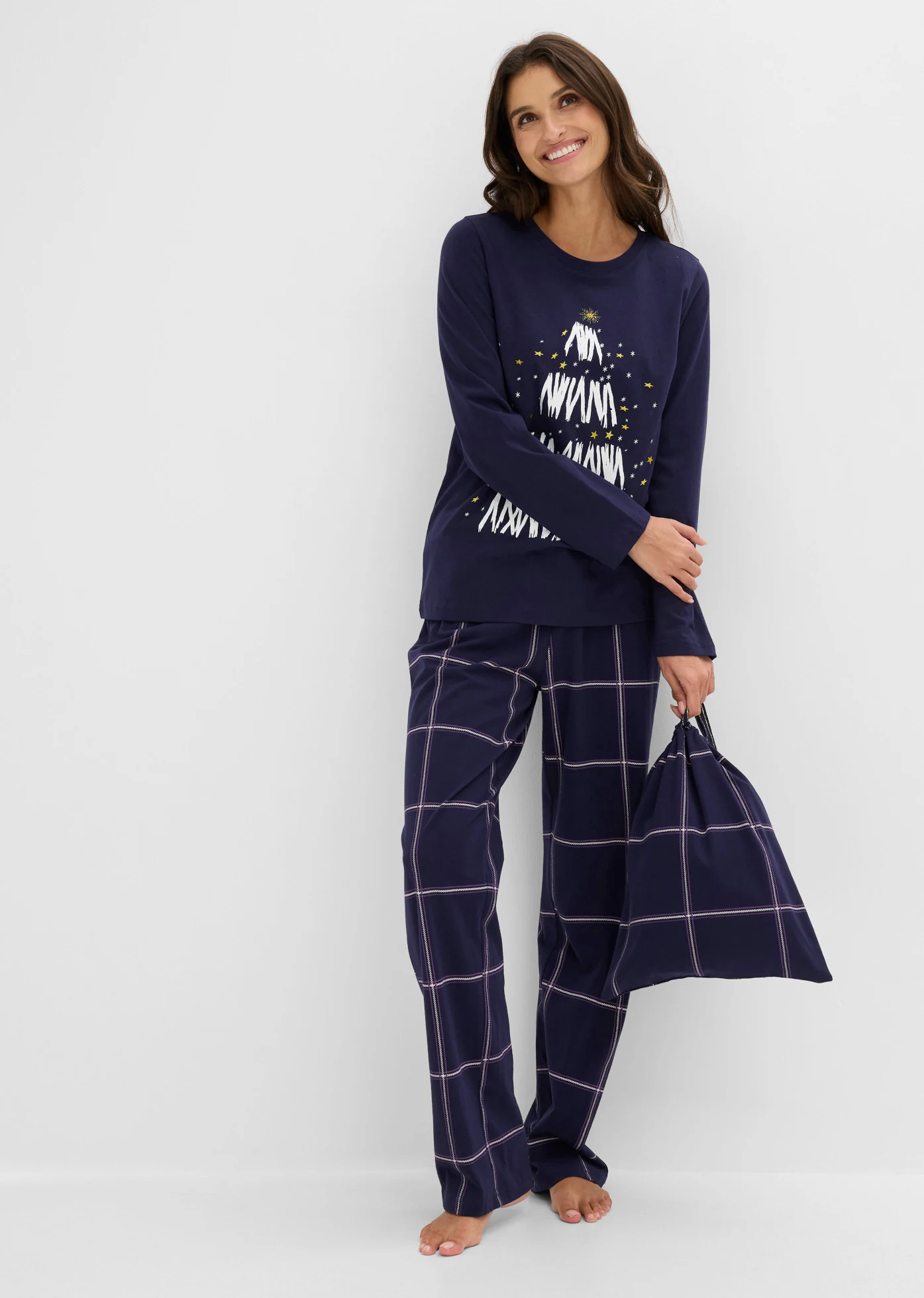 Pyjama van zacht katoen in cadeauzakje • maritiemblauw-goudkleur geruit • bonprix online shop