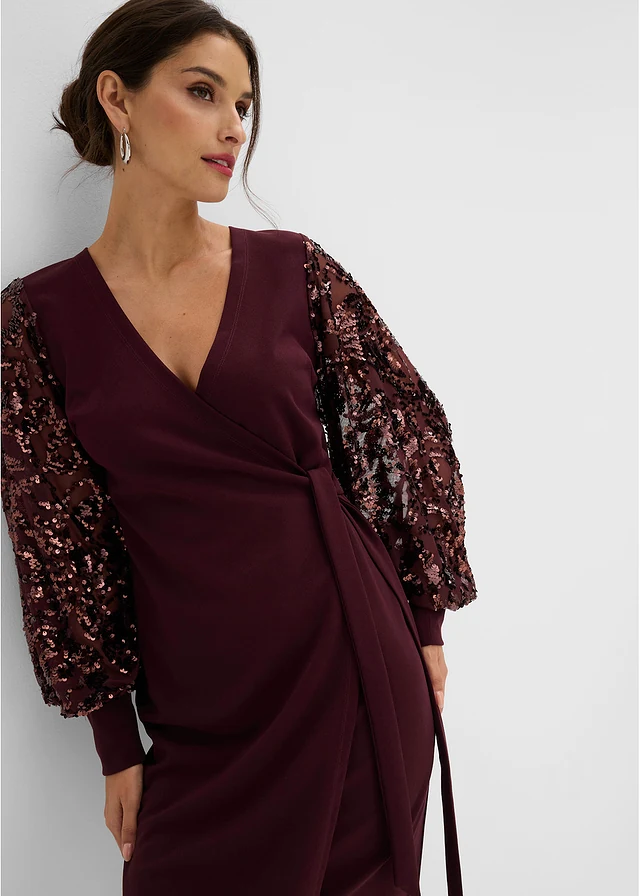 Robe midi à sequins brodés sur les manches • bordeaux • Boutique bonprix