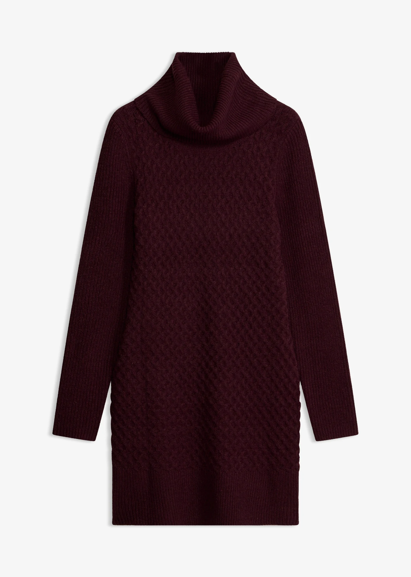 Accentuerende, gebreide jurk met col • wijnrood • bonprix online shop
