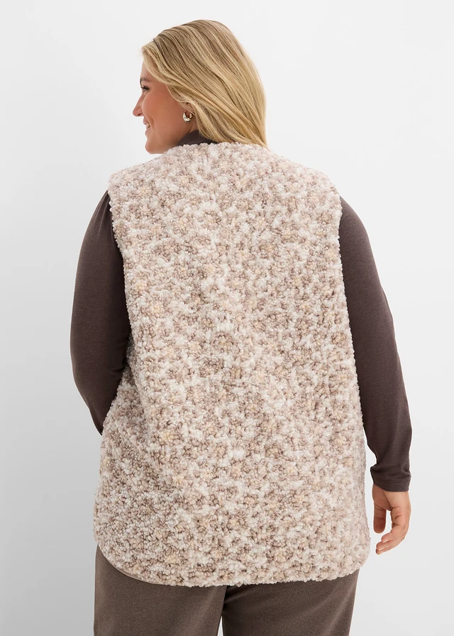 Gilet sans manches en sherpa à imprimé, Couleur: pierre naturelle-écru imprimé