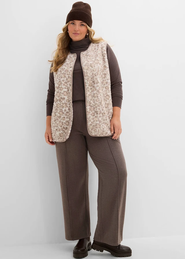 Gilet sans manches en sherpa à imprimé, Couleur: pierre naturelle-écru imprimé