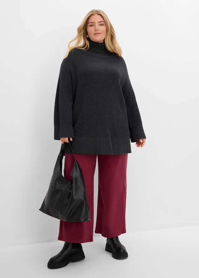 Pull oversize à col roulé, Couleur: anthracite chiné