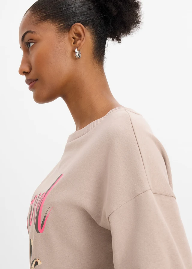 Sweater in een zachte katoenmix • natuursteen-neonpink met print • bonprix online shop