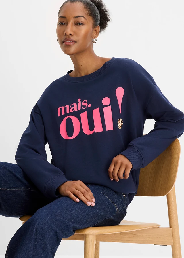 Bluză casual din amestec moale cu bumbac • bleumarin-roz-neon cu imprimeu • magazin bonprix