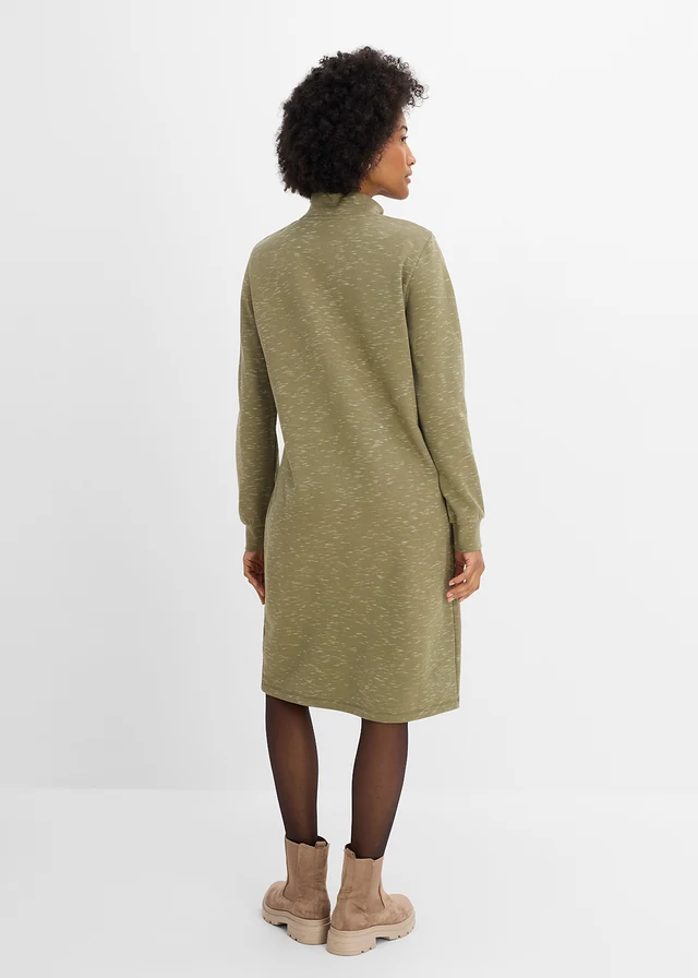 Sweatjurk met schipperskraag, Kleur: olijfgroen gemêleerd