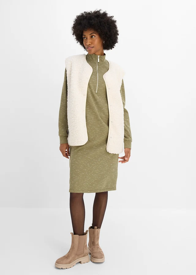 Sweatjurk met schipperskraag • olijfgroen gemêleerd • bonprix online shop