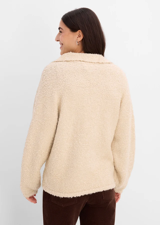 Pulover troyer cu aspect bouclé • bej-prund • magazin bonprix