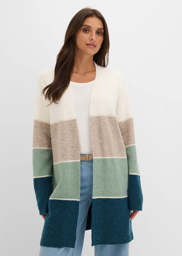 Lang gebreid vest • crème-beige gemêleerd-mint gemêleerd-petrol gemêleerd gestreept • bonprix online shop