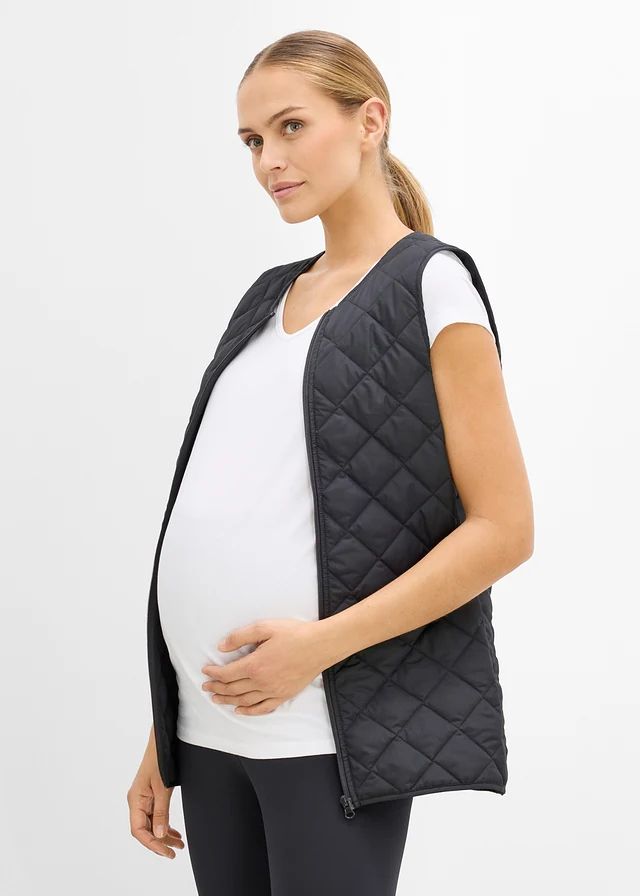Geacă 6 în 1 rezistentă la intemperii, pentru perioada sarcinii și după, cu inserție portbebe și vestă matlasată detașabilă (set/4 piese) • negru/alb cu buline • magazin bonprix