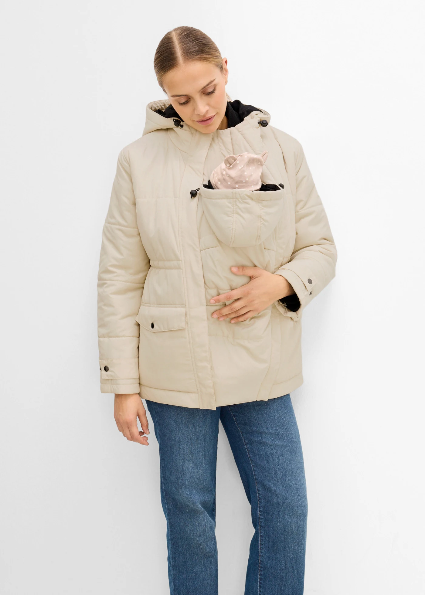 Geacă de gravide 6 în 1 cu jachetă detașabilă din fleece • bej/negru • magazin bonprix