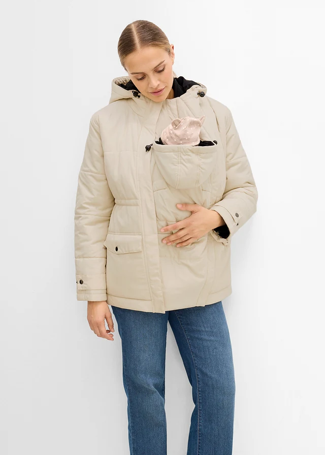 Geacă de gravide 6 în 1 cu jachetă detașabilă din fleece • bej/negru • magazin bonprix
