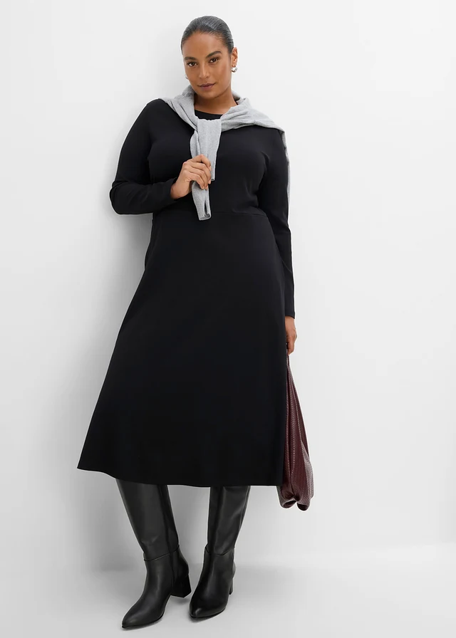 Robe midi en coton épais, Couleur: noir