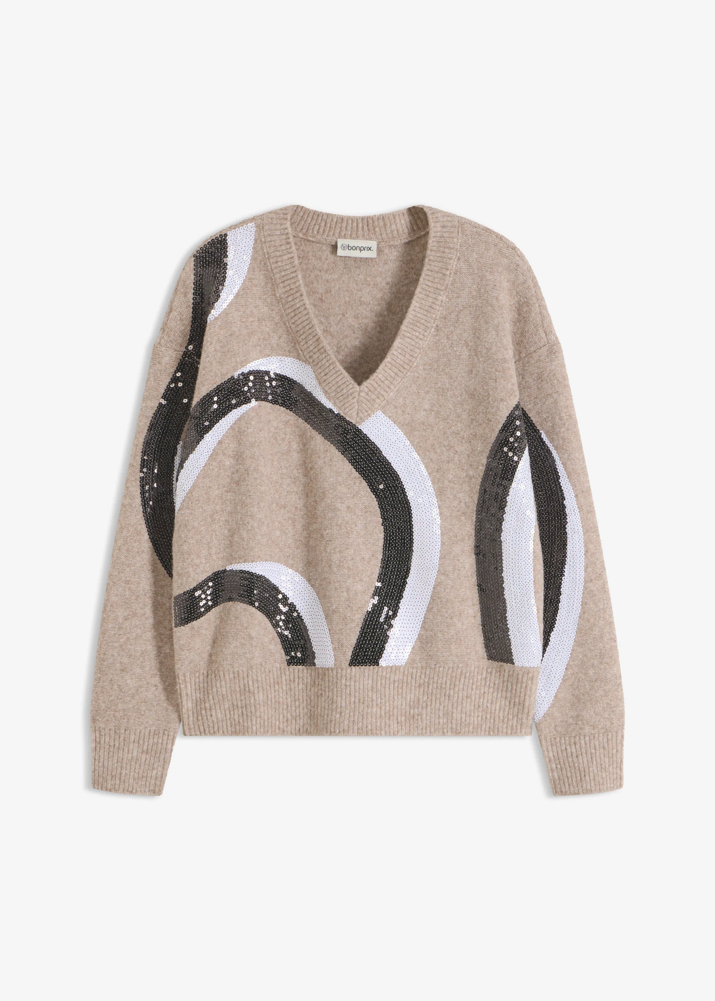 Pull avec application de sequins • taupe chiné • Boutique bonprix