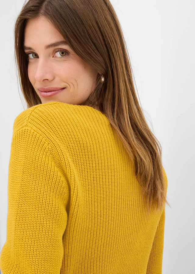 Ribgebreide trui van biologisch katoen • okergoud • bonprix online shop