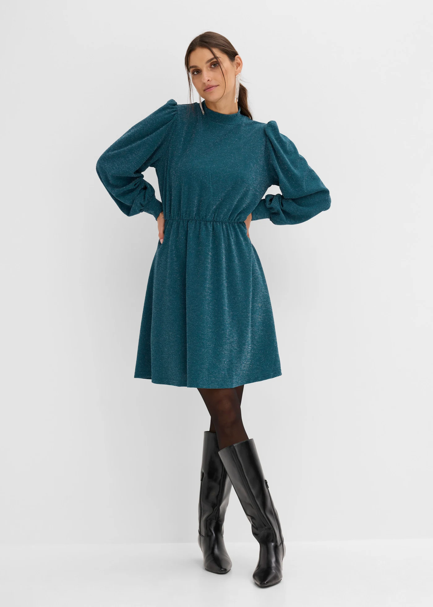 Glitterjurk van stevige interlock • nachtpetrol • bonprix online shop