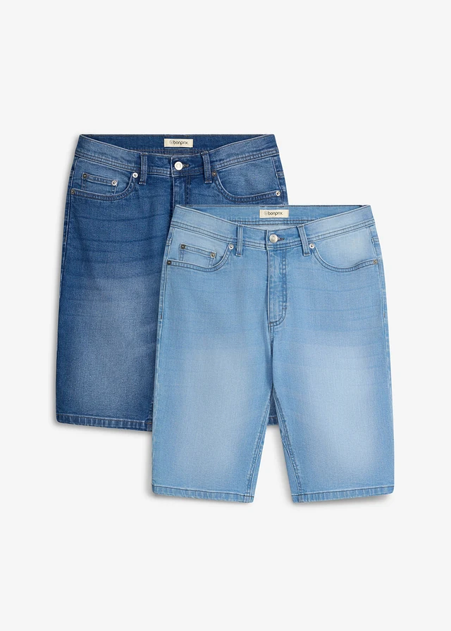 Sztreccs farmer bermuda (2 darabos csomag), lépésben megerősített, Regular Fit