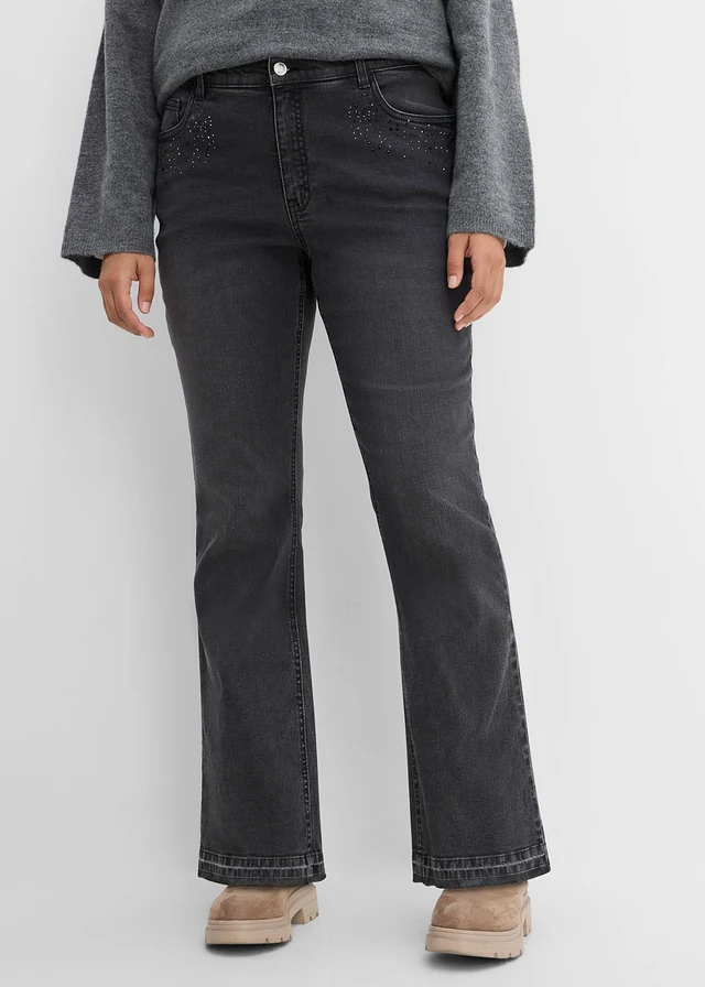 Jean bootcut taille haute, Couleur: noir denim