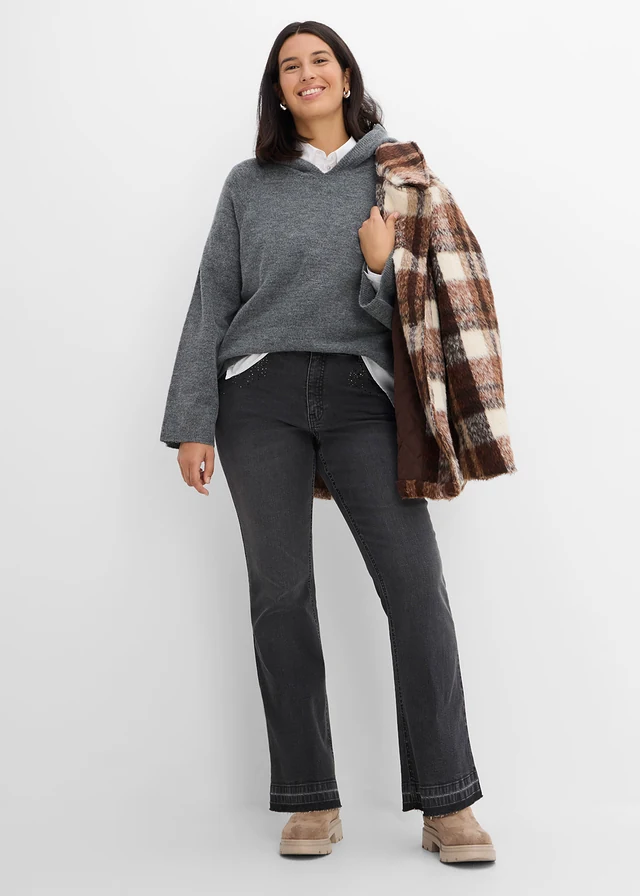 Džíny Bootcut, High Waist, barva: černý denim