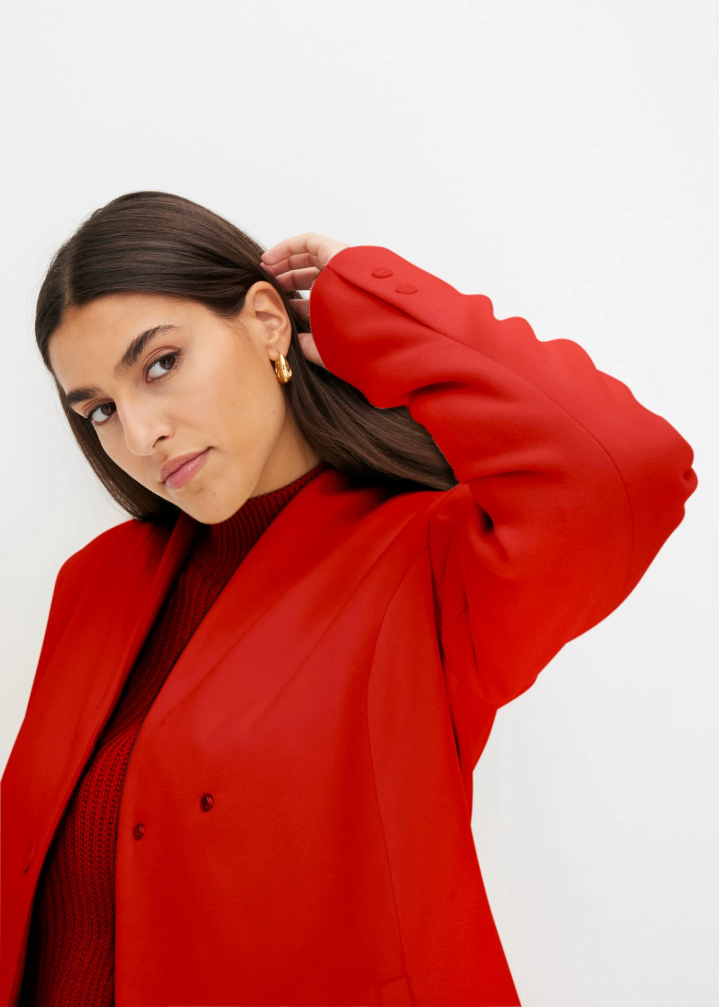 Korte coat in wollen look • chili-oranje • bonprix online shop
