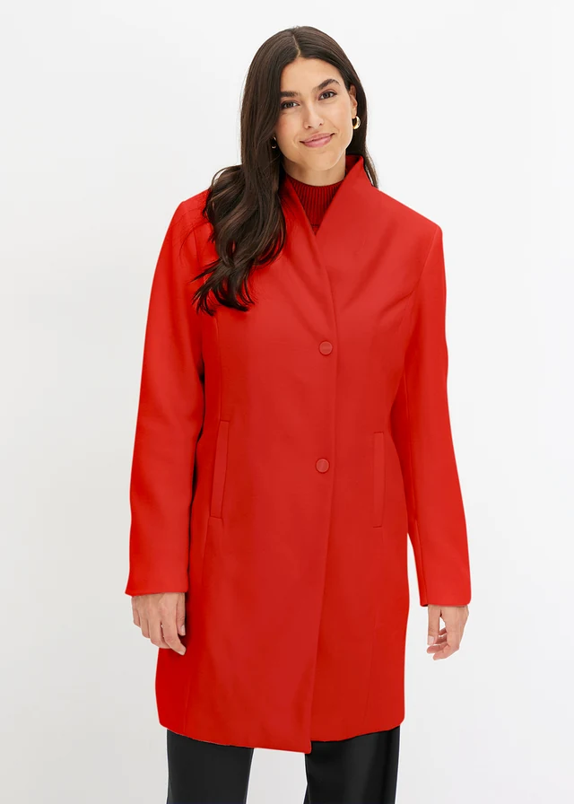 Korte coat in wollen look • chili-oranje • bonprix online shop