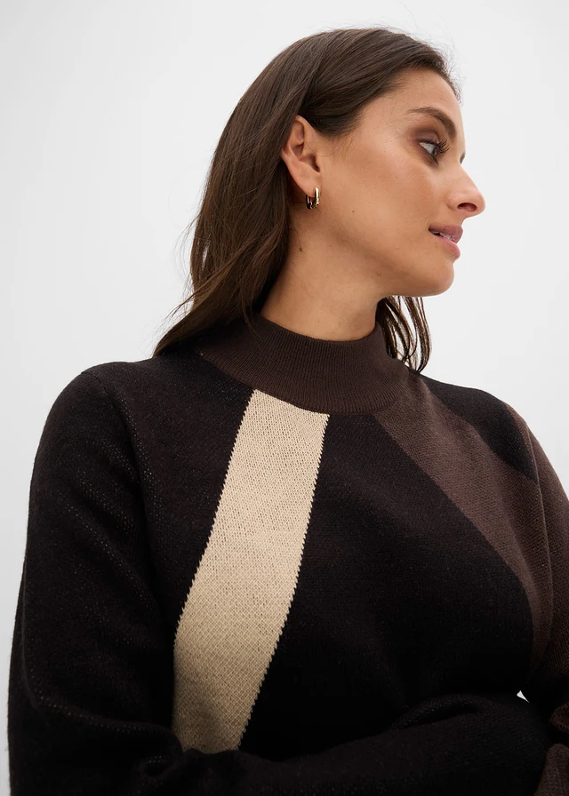 Robe en maille jacquard à rayures modernes • noir/marron • Boutique bonprix