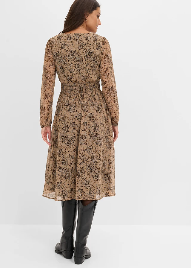 Chiffon jurk • camel-zwart • bonprix online shop