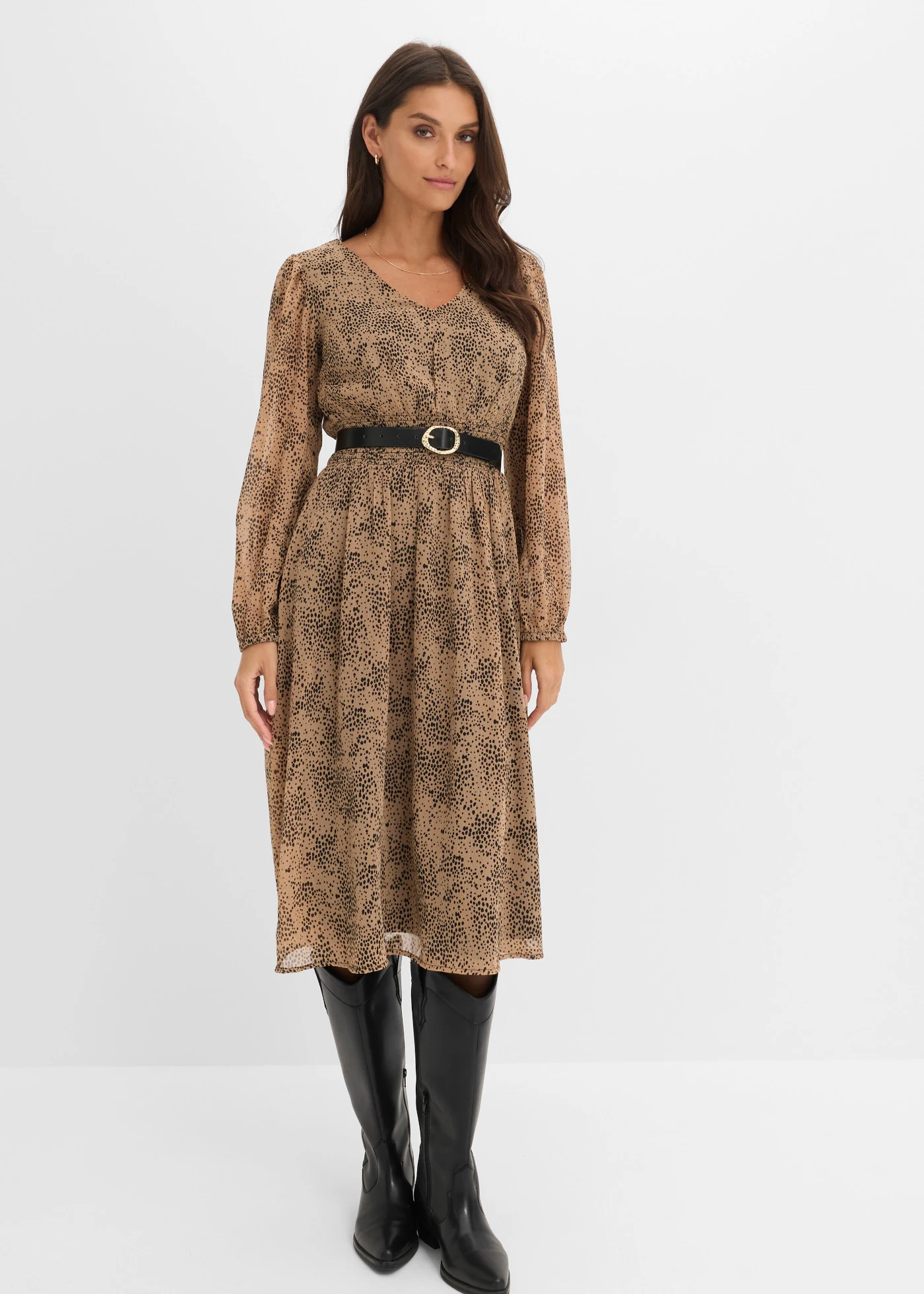 Robe en mousseline • camel/noir léopard • Boutique bonprix