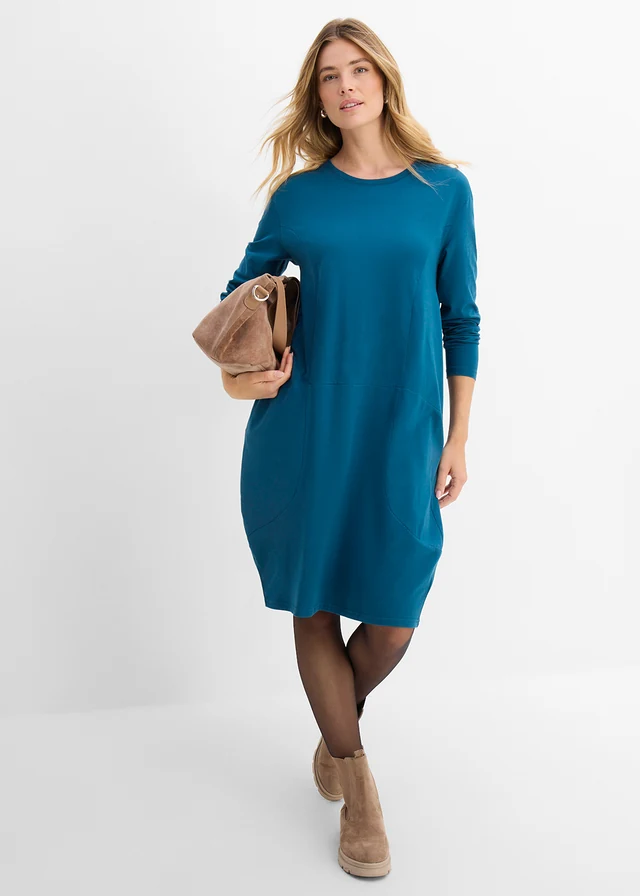 Robe en jersey, coupe ovoïde, Couleur: pétrole